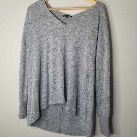 GIBSON Heather Grey Cozy V-Neck High/Low Tunic Sweater Pullover Sz S Nordstrom - Picture 1 of 10